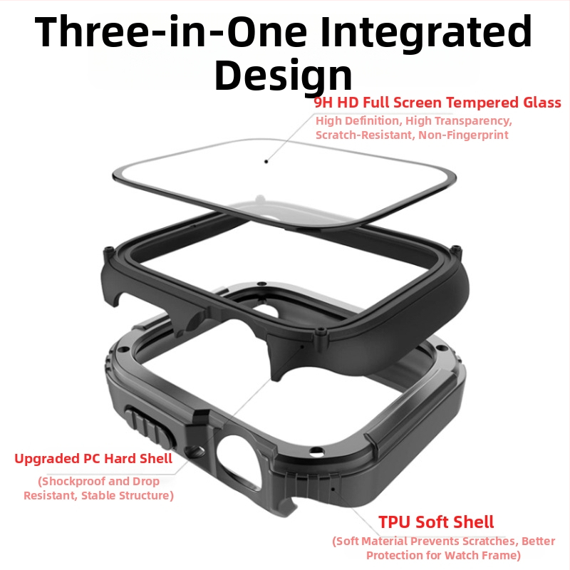 Optimus Prime aizsarg vāciņš Apple Watch - Integrēts PC+TPU+stikla korpuss ar ekrāna aizsargu; triecienizturīgs, četru stūru aizsardzība; saderīgs ar visiem Apple Watch modeļiem