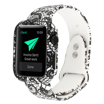 Apple Watch защитна кутия с леопардов мотив и дантела — силикон+PC, 22 мм прав интерфейс, силиконов ремък, съвместим с 135792