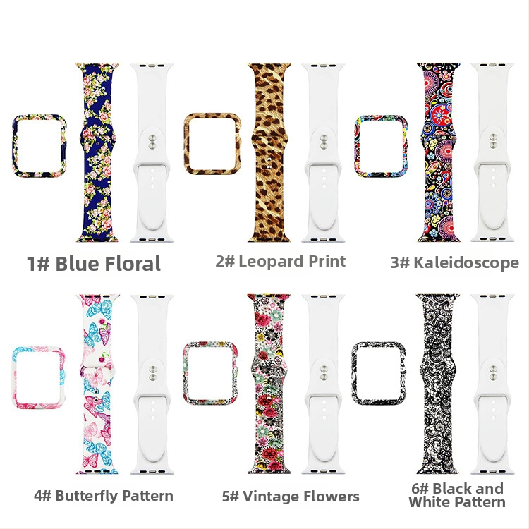 Ochranný kryt Apple Watch s leopardím vzorom a krajkou kvetinového motívu – silikon+PC, 22 mm priama rozhranie, remienok zo silikónu, kompatibilný s 135792