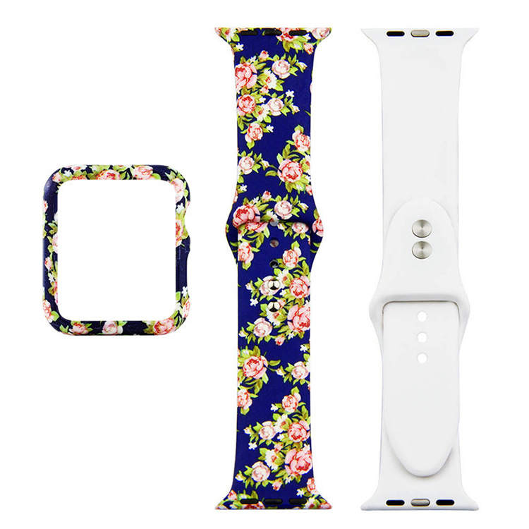 Apple Watch защитна кутия с леопардов мотив и дантела — силикон+PC, 22 мм прав интерфейс, силиконов ремък, съвместим с 135792