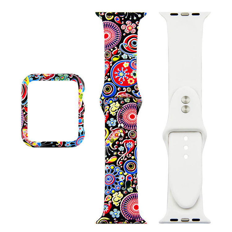 Apple Watch защитна кутия с леопардов мотив и дантела — силикон+PC, 22 мм прав интерфейс, силиконов ремък, съвместим с 135792