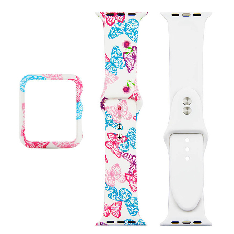 Apple Watch защитна кутия с леопардов мотив и дантела — силикон+PC, 22 мм прав интерфейс, силиконов ремък, съвместим с 135792