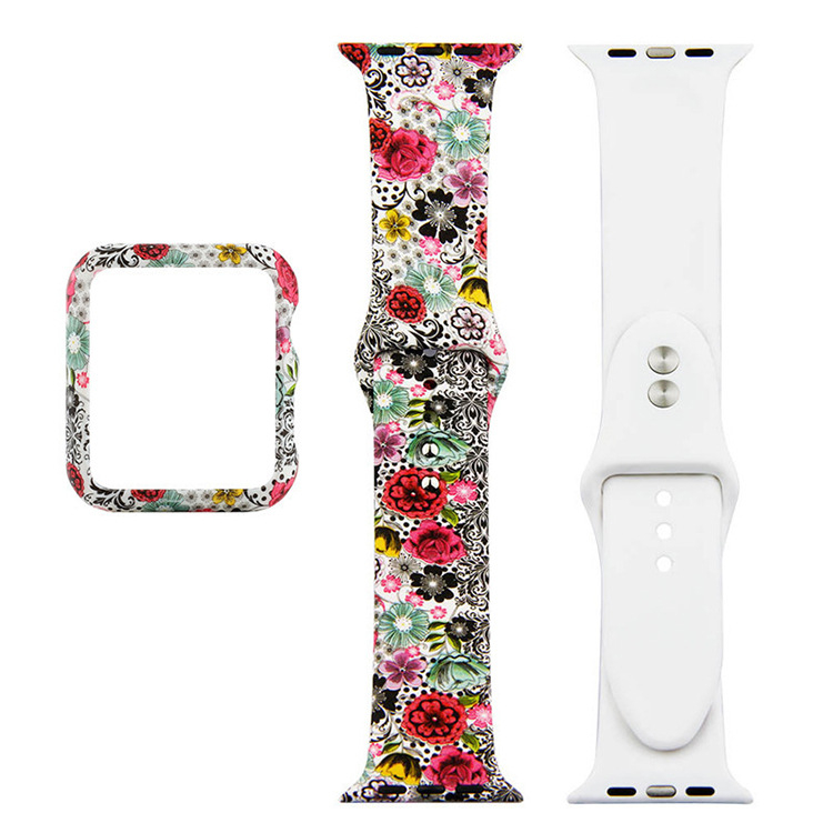 Apple Watch защитна кутия с леопардов мотив и дантела — силикон+PC, 22 мм прав интерфейс, силиконов ремък, съвместим с 135792