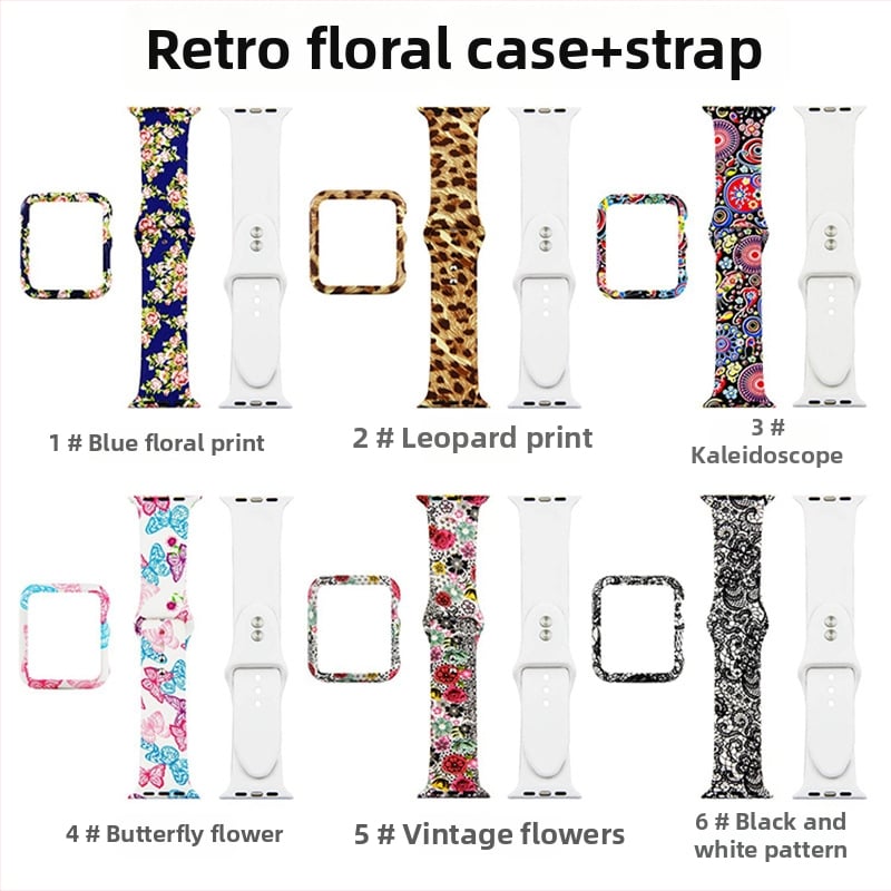 Apple Watch защитна кутия с леопардов мотив и дантела — силикон+PC, 22 мм прав интерфейс, силиконов ремък, съвместим с 135792