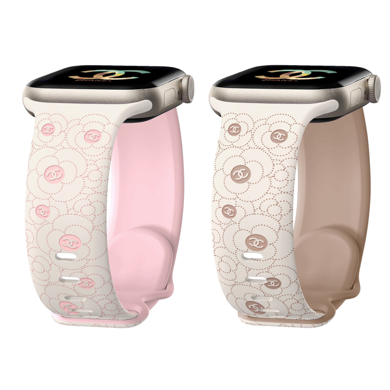 Apple Watch szilikon sportszíj gravírozott kamélia motívummal, kompatibil minden sorozathoz