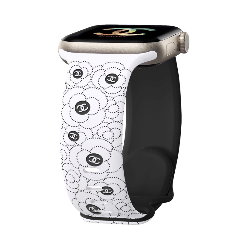Apple Watch szilikon sportszíj gravírozott kamélia motívummal, kompatibil minden sorozathoz