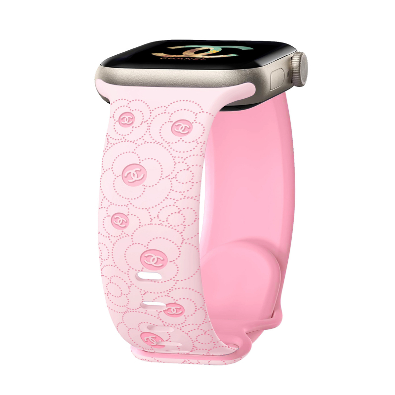 Apple Watch szilikon sportszíj gravírozott kamélia motívummal, kompatibil minden sorozathoz
