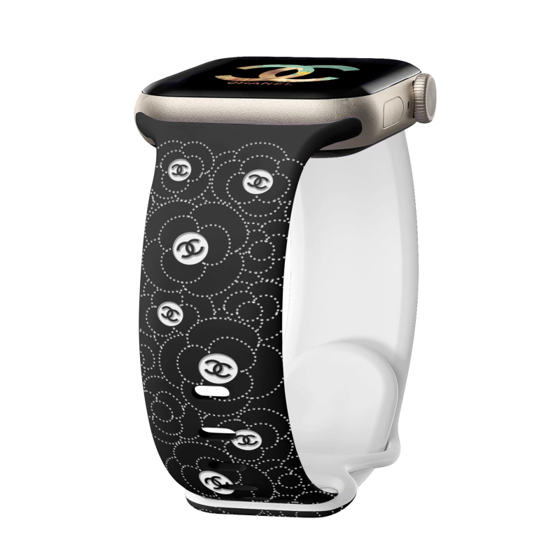 Apple Watch szilikon sportszíj gravírozott kamélia motívummal, kompatibil minden sorozathoz