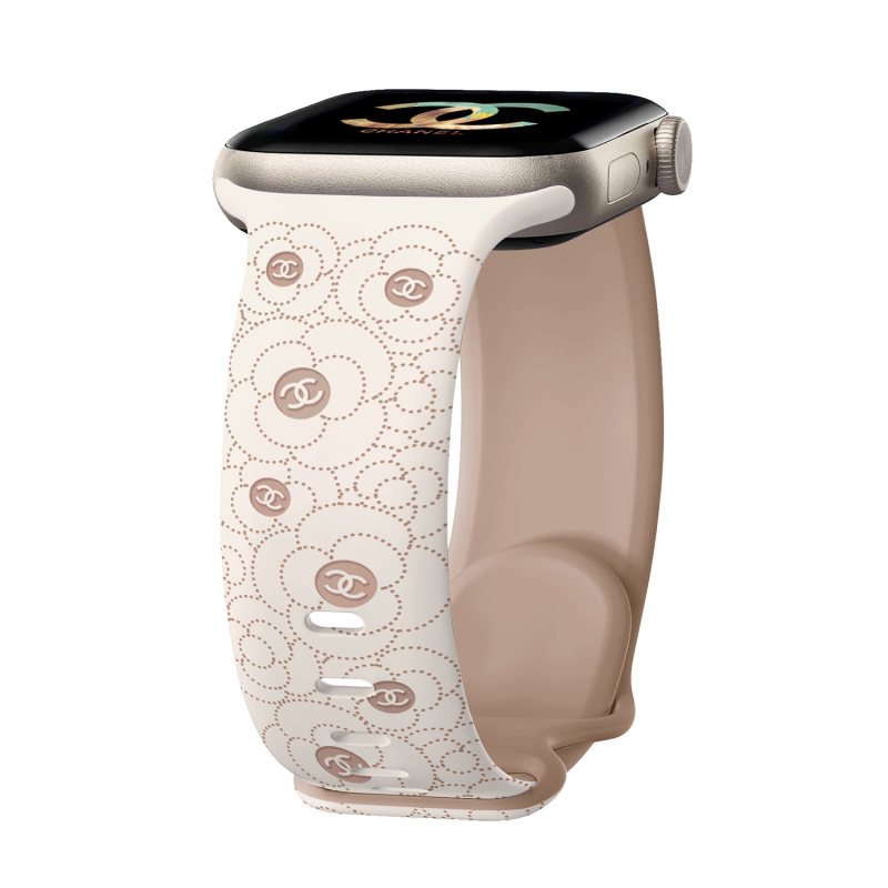 Apple Watch szilikon sportszíj gravírozott kamélia motívummal, kompatibil minden sorozathoz