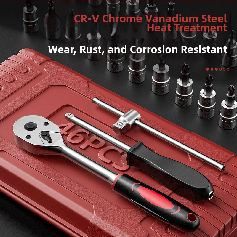 Set alata s klikom i nastavcima, krom-vanadijeva čelika, za auto popravak, mehaničke i kućne popravke