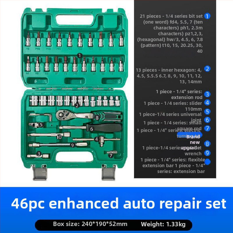 Set alata s klikom i nastavcima, krom-vanadijeva čelika, za auto popravak, mehaničke i kućne popravke