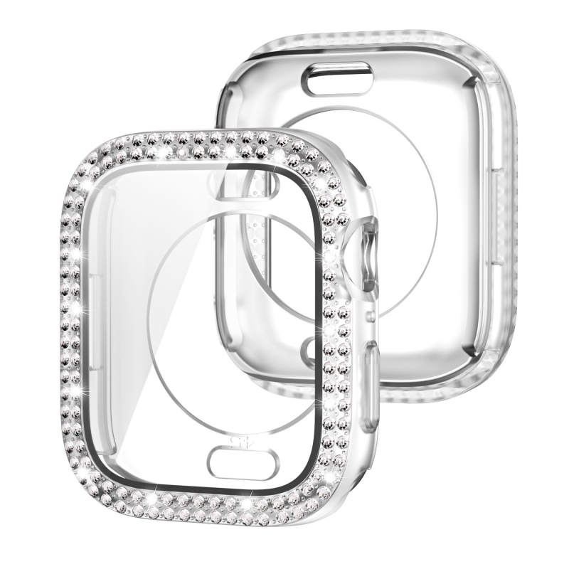 Kućište za Apple Watch s dvostrukim redom dijamanata i integriranim zaštitnim slojem zaslona, 360° potpuno pokriće, kaljeno staklo