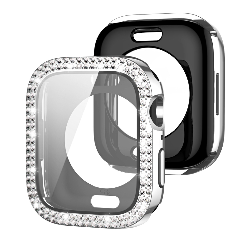 Kućište za Apple Watch s dvostrukim redom dijamanata i integriranim zaštitnim slojem zaslona, 360° potpuno pokriće, kaljeno staklo