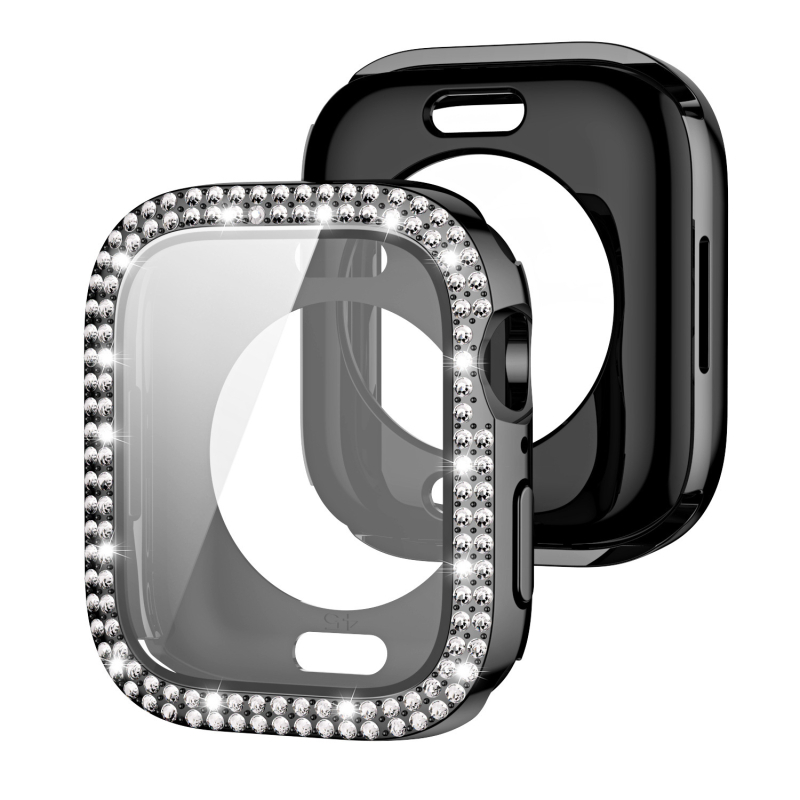 Kućište za Apple Watch s dvostrukim redom dijamanata i integriranim zaštitnim slojem zaslona, 360° potpuno pokriće, kaljeno staklo
