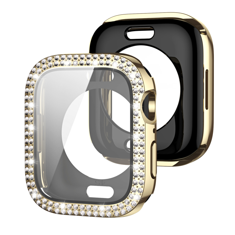 Kućište za Apple Watch s dvostrukim redom dijamanata i integriranim zaštitnim slojem zaslona, 360° potpuno pokriće, kaljeno staklo