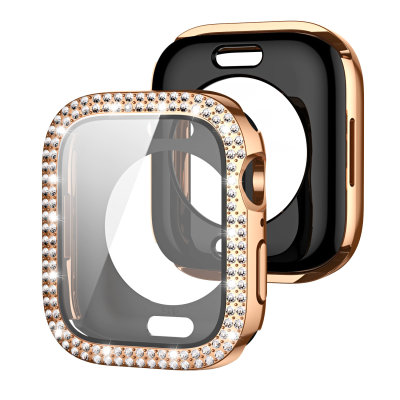 Kućište za Apple Watch s dvostrukim redom dijamanata i integriranim zaštitnim slojem zaslona, 360° potpuno pokriće, kaljeno staklo
