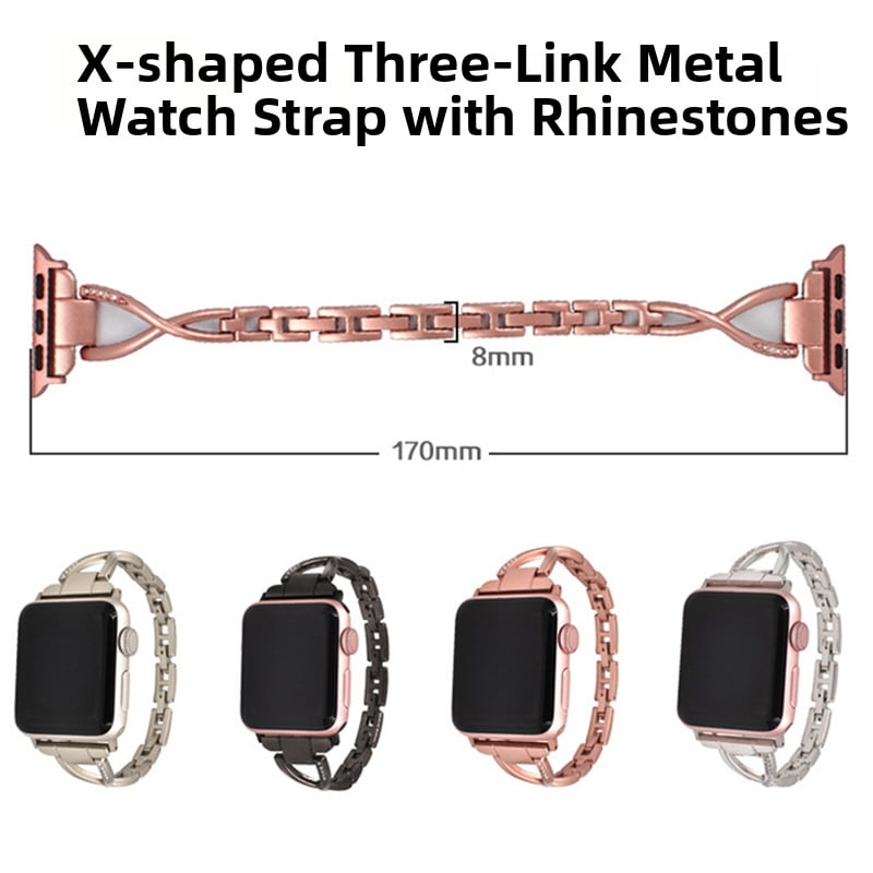 Кристално обсипан метален каиш за Apple Watch, съвместим с X-тип и Y-тип