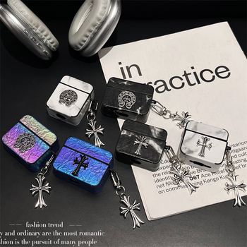 Kućište za AirPods 4 / Pro 3 s križnim dizajnom, umjetna koža, ručna izrada, univerzalno kompatibilno s Apple, tekstualni motiv