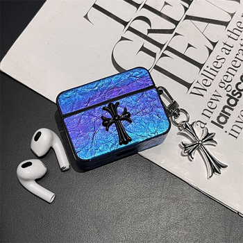 Kućište za AirPods 4 / Pro 3 s križnim dizajnom, umjetna koža, ručna izrada, univerzalno kompatibilno s Apple, tekstualni motiv