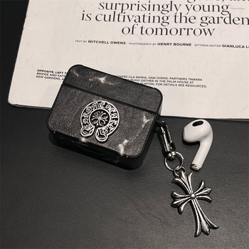 Kućište za AirPods 4 / Pro 3 s križnim dizajnom, umjetna koža, ručna izrada, univerzalno kompatibilno s Apple, tekstualni motiv