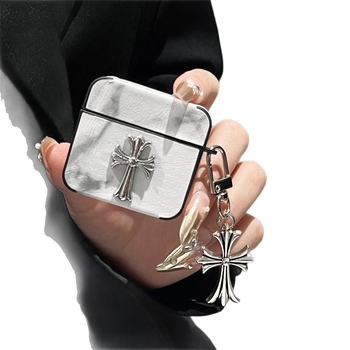 Kućište za AirPods 4 / Pro 3 s križnim dizajnom, umjetna koža, ručna izrada, univerzalno kompatibilno s Apple, tekstualni motiv