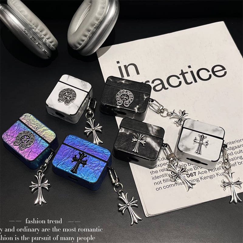 Kućište za AirPods 4 / Pro 3 s križnim dizajnom, umjetna koža, ručna izrada, univerzalno kompatibilno s Apple, tekstualni motiv