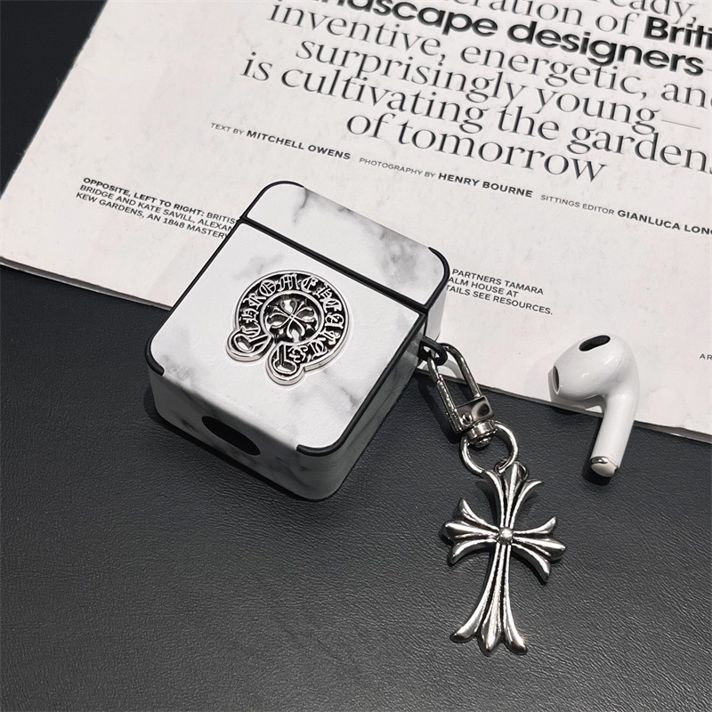 Kućište za AirPods 4 / Pro 3 s križnim dizajnom, umjetna koža, ručna izrada, univerzalno kompatibilno s Apple, tekstualni motiv