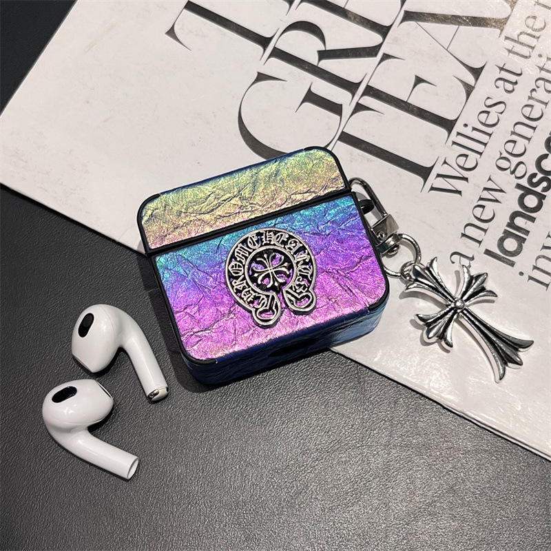 Kućište za AirPods 4 / Pro 3 s križnim dizajnom, umjetna koža, ručna izrada, univerzalno kompatibilno s Apple, tekstualni motiv