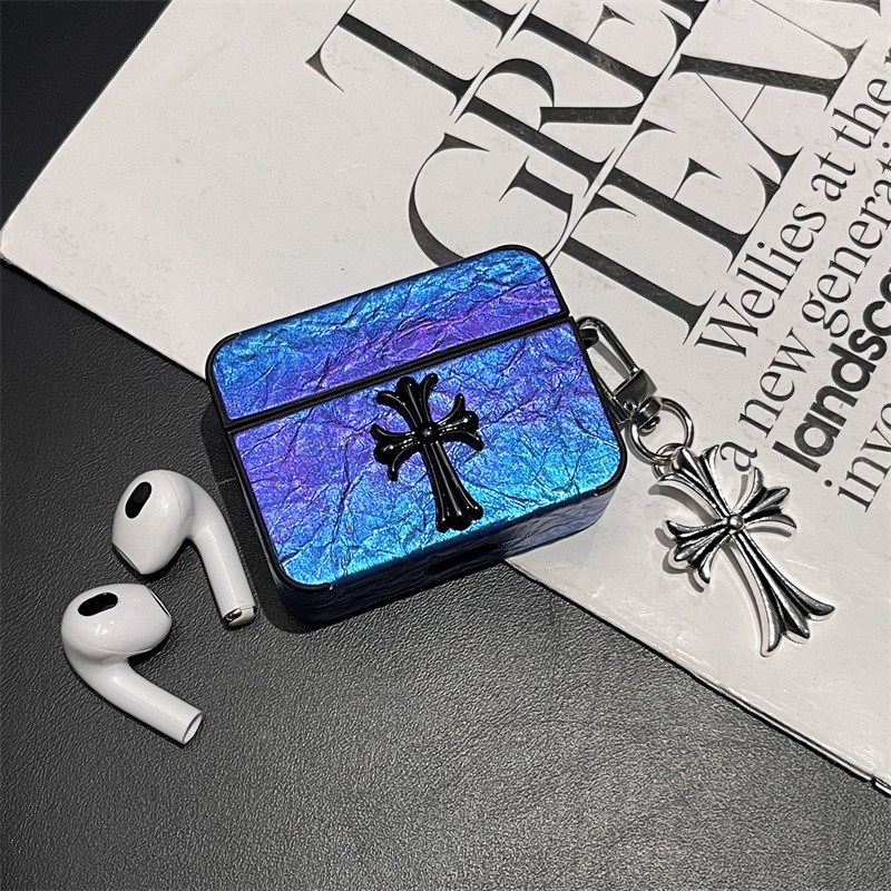 Kućište za AirPods 4 / Pro 3 s križnim dizajnom, umjetna koža, ručna izrada, univerzalno kompatibilno s Apple, tekstualni motiv