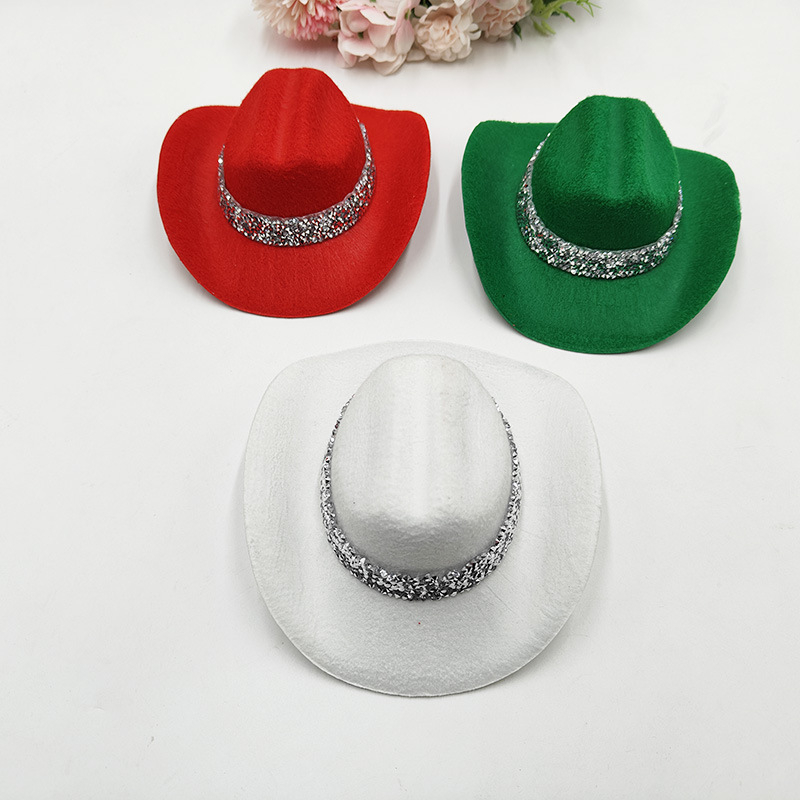 Nyugati stílusú cowboy kalap kisállatok és babák számára — készlet mini dekoratív kalapokkal és rhinestone hajcsat ékszerekkel