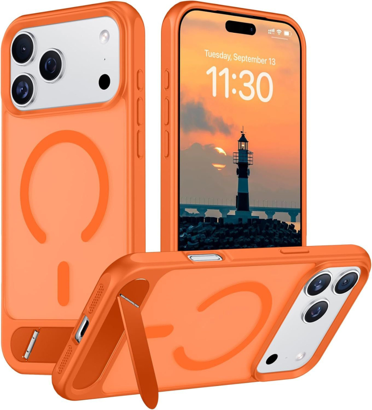 Maska za iPhone 17 Pro Max s ugrađenim držačem i magnetskim pričvršćivanjem, otporna na pad, disipacija topline, antiotisci prstiju