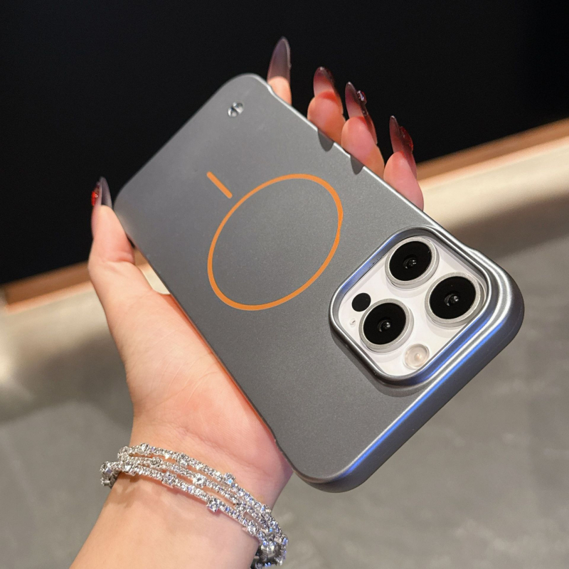 Husa pentru iPhone 11–17 Pro/Max, fără ramă, semi-acoperire minimalistă, fixare magnetică, finisaj vopsire cu pulverizare, material PC, protecție anti-cădere, suport pentru personalizare