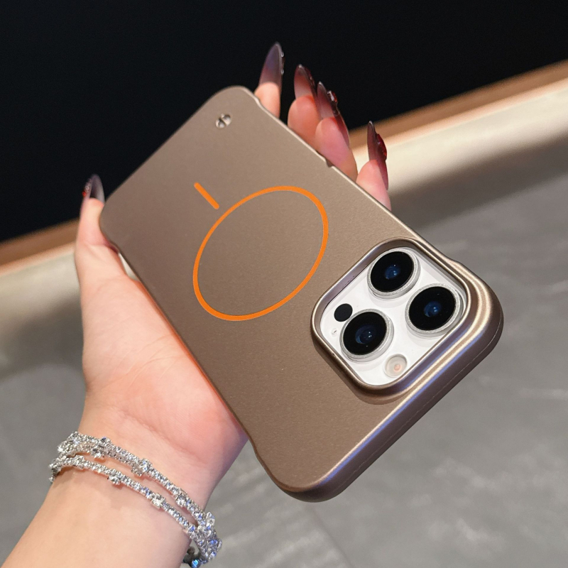 Husa pentru iPhone 11–17 Pro/Max, fără ramă, semi-acoperire minimalistă, fixare magnetică, finisaj vopsire cu pulverizare, material PC, protecție anti-cădere, suport pentru personalizare