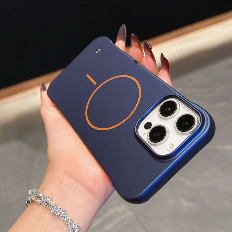 Husa pentru iPhone 11–17 Pro/Max, fără ramă, semi-acoperire minimalistă, fixare magnetică, finisaj vopsire cu pulverizare, material PC, protecție anti-cădere, suport pentru personalizare