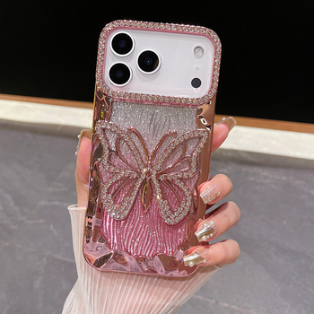 TPU futrola za iPhone 11–14 seriju, luksuzni dizajn s leptir, elektroplatirani dijamantni ugradni detalji, otporna na padove, otporna na ogrebotine