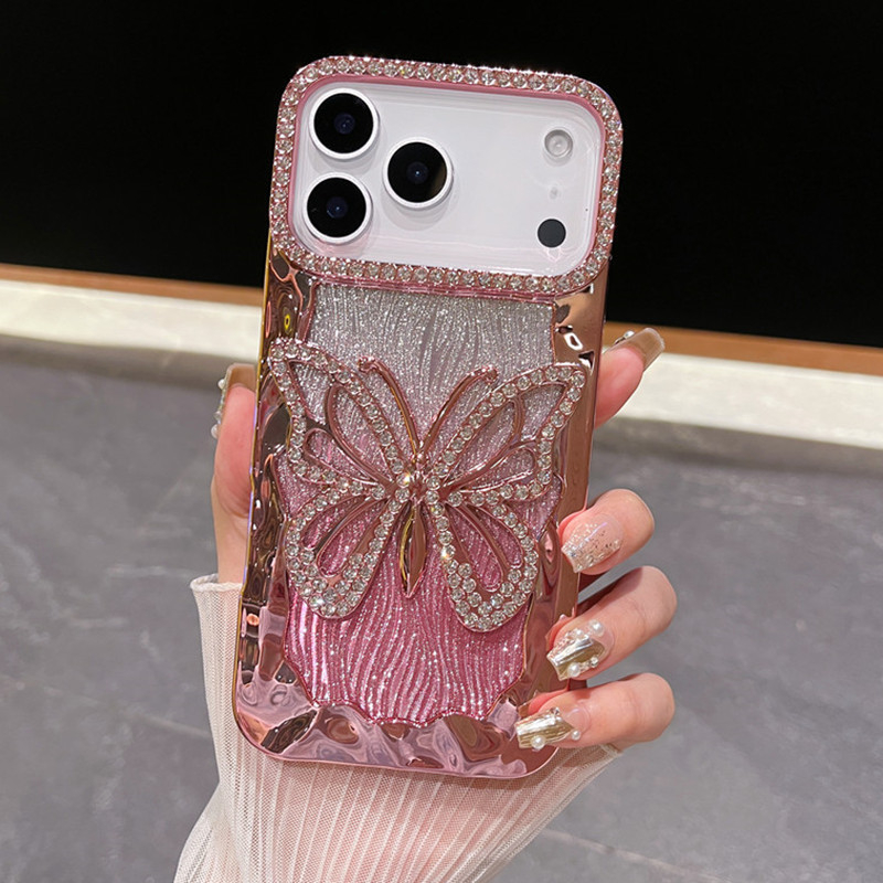 TPU futrola za iPhone 11–14 seriju, luksuzni dizajn s leptir, elektroplatirani dijamantni ugradni detalji, otporna na padove, otporna na ogrebotine