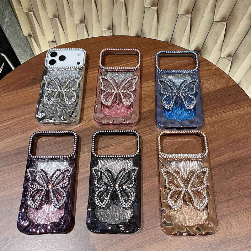 TPU futrola za iPhone 11–14 seriju, luksuzni dizajn s leptir, elektroplatirani dijamantni ugradni detalji, otporna na padove, otporna na ogrebotine