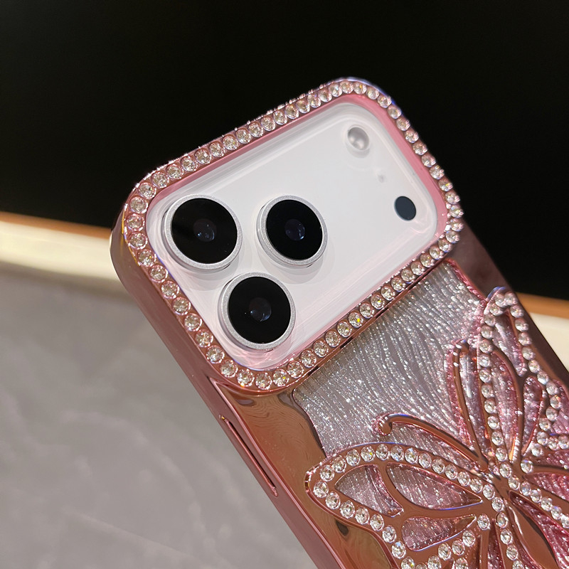 TPU futrola za iPhone 11–14 seriju, luksuzni dizajn s leptir, elektroplatirani dijamantni ugradni detalji, otporna na padove, otporna na ogrebotine