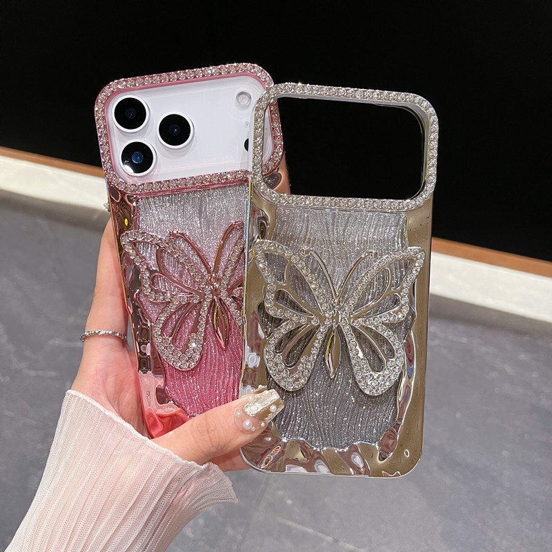 TPU futrola za iPhone 11–14 seriju, luksuzni dizajn s leptir, elektroplatirani dijamantni ugradni detalji, otporna na padove, otporna na ogrebotine