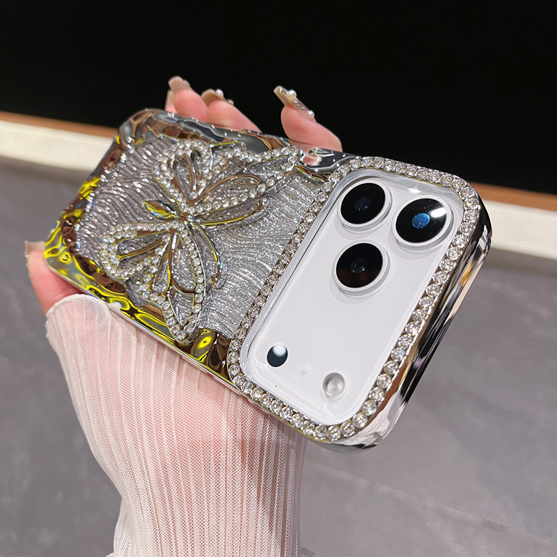 TPU futrola za iPhone 11–14 seriju, luksuzni dizajn s leptir, elektroplatirani dijamantni ugradni detalji, otporna na padove, otporna na ogrebotine