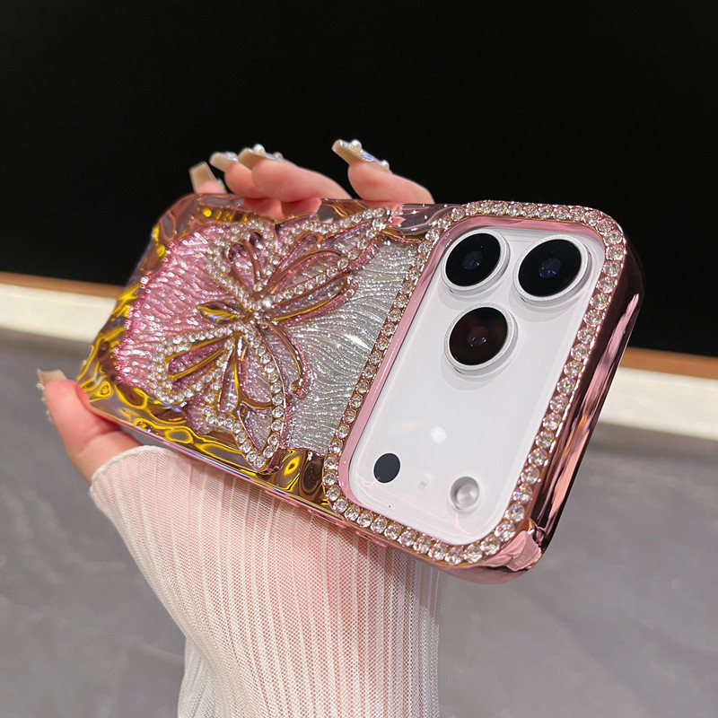 TPU futrola za iPhone 11–14 seriju, luksuzni dizajn s leptir, elektroplatirani dijamantni ugradni detalji, otporna na padove, otporna na ogrebotine