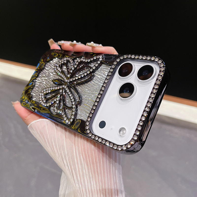 TPU futrola za iPhone 11–14 seriju, luksuzni dizajn s leptir, elektroplatirani dijamantni ugradni detalji, otporna na padove, otporna na ogrebotine