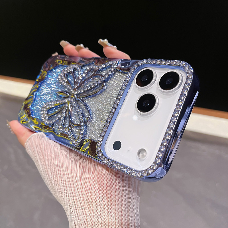TPU futrola za iPhone 11–14 seriju, luksuzni dizajn s leptir, elektroplatirani dijamantni ugradni detalji, otporna na padove, otporna na ogrebotine
