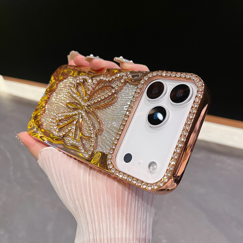 TPU futrola za iPhone 11–14 seriju, luksuzni dizajn s leptir, elektroplatirani dijamantni ugradni detalji, otporna na padove, otporna na ogrebotine