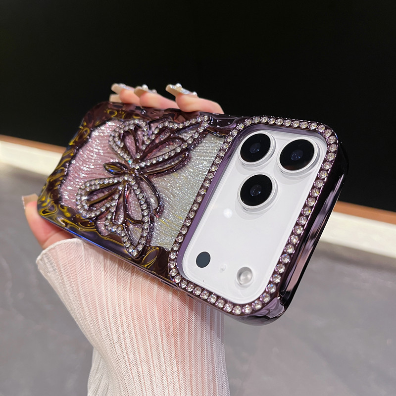 TPU futrola za iPhone 11–14 seriju, luksuzni dizajn s leptir, elektroplatirani dijamantni ugradni detalji, otporna na padove, otporna na ogrebotine