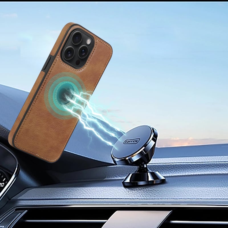 Husă MagSafe din piele PU pentru iPhone — realizată manual, prindere magnetică, anti-cadere, stil Two-in-One inspirat din Nordic și Japonez-Coreean