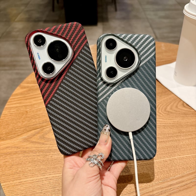 Carcasă de protecție cu model fibră de carbon pentru Huawei P80 Pro și P70 Pro, PC mat, prindere magnetică, rezistentă la șocuri, anti-derapant