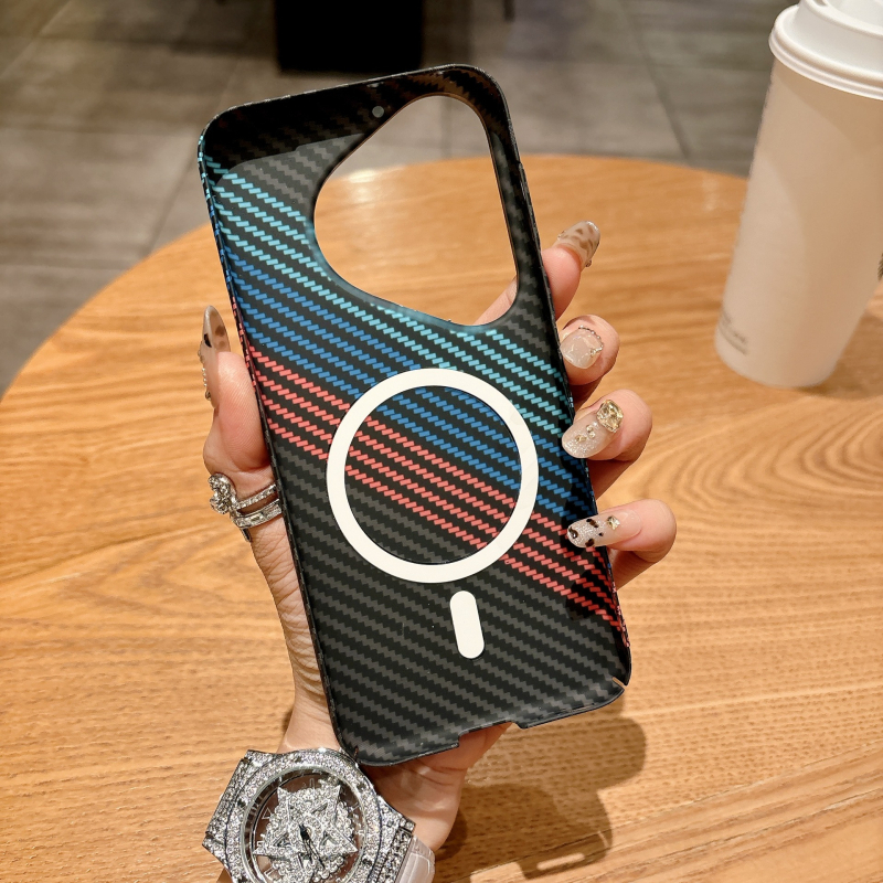 Carcasă de protecție cu model fibră de carbon pentru Huawei P80 Pro și P70 Pro, PC mat, prindere magnetică, rezistentă la șocuri, anti-derapant