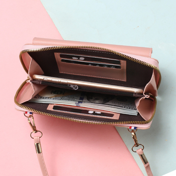 Ženská PU crossbody taška na telefón so zipsom, veľký priečinok na bankovky, horizontálny štvorcový tvar