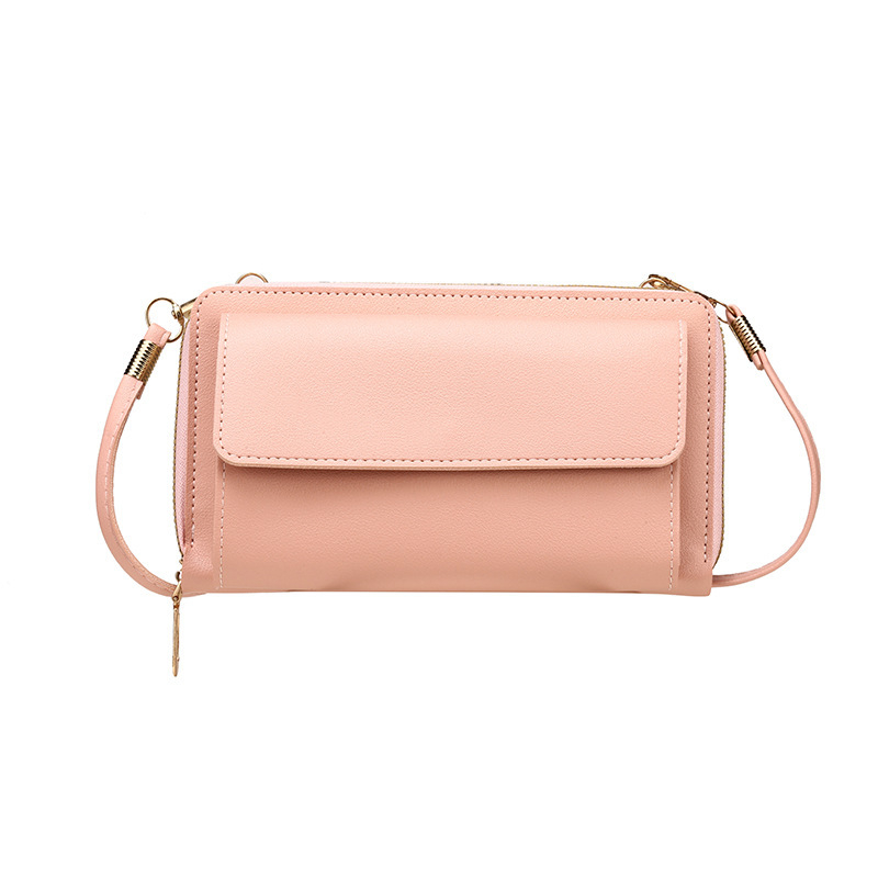 Ženská PU crossbody taška na telefón so zipsom, veľký priečinok na bankovky, horizontálny štvorcový tvar
